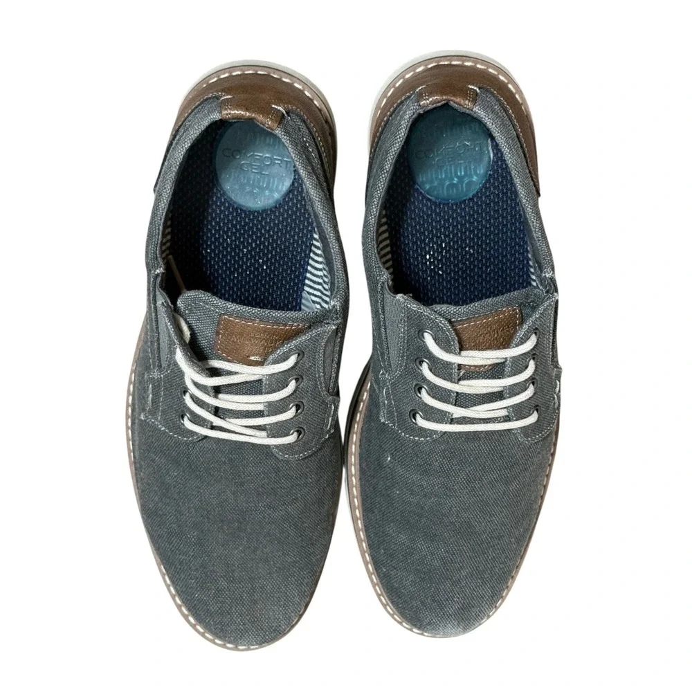 Nunn Bush Mens Barklay Canvas Oxford Comfort Gel Shoes Gray Brown  Size 8.5 W